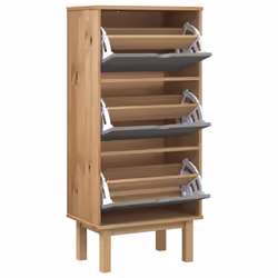 vidaXL Solid Wood Pine Shoe Cabinet with 3 Drawers Shoe Shelf Multi Colours - Brown and grey