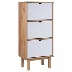 vidaXL Solid Wood Pine Shoe Cabinet with 3 Drawers Shoe Shelf Multi Colours - Brown and white