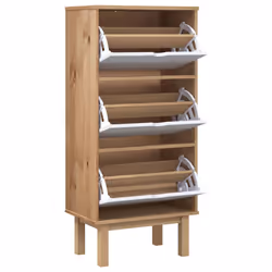 vidaXL Solid Wood Pine Shoe Cabinet with 3 Drawers Shoe Shelf Multi Colours - Brown and white