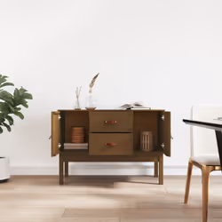vidaXL Solid Wood Pine Sideboard Wooden Cupboard Home Organiser Multi Colours - honey brown