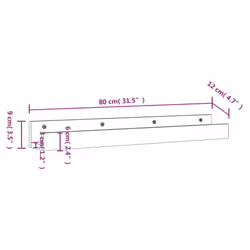 vidaXL 2x Solid Wood Pine Wall Shelves Home Picture Ledge Multi Colours/Sizes - natural, 80 x 12 x 9 cm - Additional view 8
