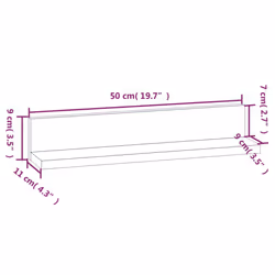 vidaXL 2x Solid Wood Pine Wall Shelves Home Picture Ledge Multi Colours/Sizes - natural, 50 x 11 x 9 cm