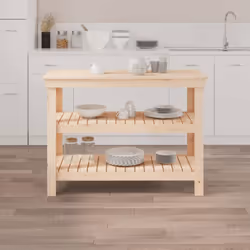 vidaXL Work Bench Wooden Garage Working Table Storage Shelf Solid Wood Pine - natural, 110.5 x 50 x 80 cm