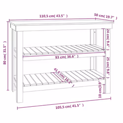 vidaXL Work Bench Wooden Garage Working Table Storage Shelf Solid Wood Pine - natural, 110.5 x 50 x 80 cm - Additional view 7