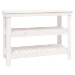 vidaXL Work Bench Wooden Garage Working Table Storage Shelf Solid Wood Pine - white, 110.5 x 50 x 80 cm