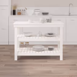 vidaXL Work Bench Wooden Garage Working Table Storage Shelf Solid Wood Pine - white, 110.5 x 50 x 80 cm
