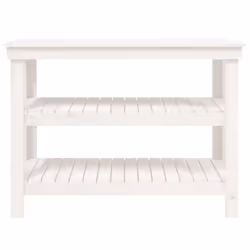 vidaXL Work Bench Wooden Garage Working Table Storage Shelf Solid Wood Pine - white, 110.5 x 50 x 80 cm