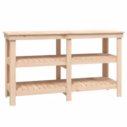 vidaXL Work Bench Wooden Garage Working Table Storage Shelf Solid Wood Pine - natural, 142.5 x 50 x 80 cm