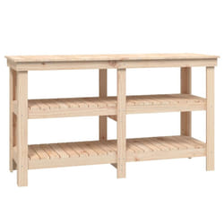 vidaXL Work Bench Wooden Garage Working Table Storage Shelf Solid Wood Pine - natural, 142.5 x 50 x 80 cm