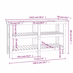 vidaXL Work Bench Wooden Garage Working Table Storage Shelf Solid Wood Pine - natural, 142.5 x 50 x 80 cm