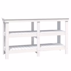 vidaXL Work Bench Wooden Garage Working Table Storage Shelf Solid Wood Pine - white, 142.5 x 50 x 80 cm