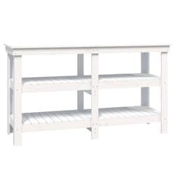 vidaXL Work Bench Wooden Garage Working Table Storage Shelf Solid Wood Pine - white, 142.5 x 50 x 80 cm