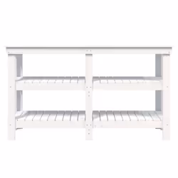 vidaXL Work Bench Wooden Garage Working Table Storage Shelf Solid Wood Pine - white, 142.5 x 50 x 80 cm - Additional view 4