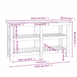 vidaXL Work Bench Wooden Garage Working Table Storage Shelf Solid Wood Pine - white, 142.5 x 50 x 80 cm - Additional view 7