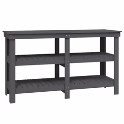 vidaXL Work Bench Wooden Garage Working Table Storage Shelf Solid Wood Pine - grey, 142.5 x 50 x 80 cm