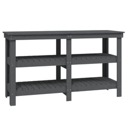 vidaXL Work Bench Wooden Garage Working Table Storage Shelf Solid Wood Pine - grey, 142.5 x 50 x 80 cm
