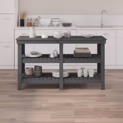 vidaXL Work Bench Wooden Garage Working Table Storage Shelf Solid Wood Pine - grey, 142.5 x 50 x 80 cm