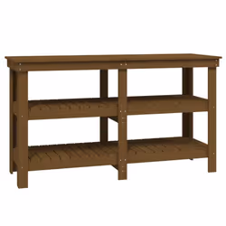 vidaXL Work Bench Wooden Garage Working Table Storage Shelf Solid Wood Pine - honey brown, 142.5 x 50 x 80 cm