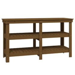 vidaXL Work Bench Wooden Garage Working Table Storage Shelf Solid Wood Pine - honey brown, 142.5 x 50 x 80 cm