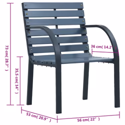 vidaXL Garden Chairs Seat 2 pcs Grey Solid Wood Fir and Powder-coated Steel