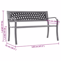 vidaXL Garden Bench Black 120 cm Steel Park Porch Patio Outdoor Bench Seat - Additional view 6
