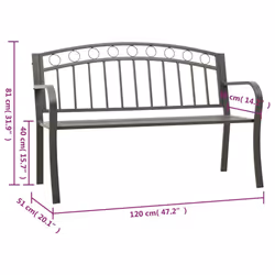 vidaXL Garden Bench Outdoor Bench Seat Patio Park Balcony Bench Chair Steel - grey - Additional view 5