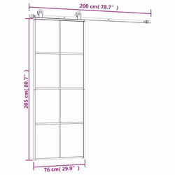 vidaXL Sliding Door with Hardware Set Multi Sizes 3 Horizontal Bars/4x2 Grids - 4x2 grids, 76 x 205 cm