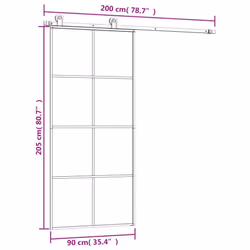 vidaXL Sliding Door with Hardware Set Multi Sizes 3 Horizontal Bars/4x2 Grids - 4x2 grids, 90 x 205 cm