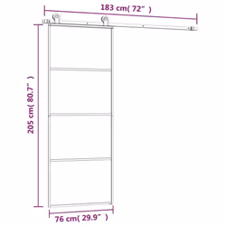 vidaXL Sliding Door with Hardware Set Multi Sizes 3 Horizontal Bars/4x2 Grids - 3 horizontal bars, 76 x 205 cm