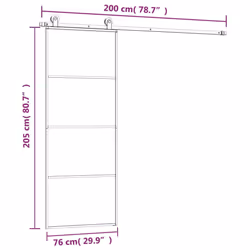 vidaXL Sliding Door with Hardware Set Multi Sizes 3 Horizontal Bars/4x2 Grids - 3 horizontal bars, 76 x 205 cm