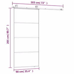 vidaXL Sliding Door with Hardware Set Multi Sizes 3 Horizontal Bars/4x2 Grids - 3 horizontal bars, 90 x 205 cm