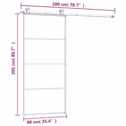 vidaXL Sliding Door with Hardware Set Multi Sizes 3 Horizontal Bars/4x2 Grids - 3 horizontal bars, 90 x 205 cm