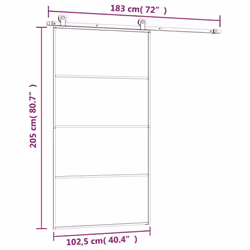 vidaXL Sliding Door with Hardware Set Multi Sizes 3 Horizontal Bars/4x2 Grids - 3 horizontal bars, 102.5 x 205 cm - Additional view 7