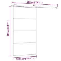 vidaXL Sliding Door with Hardware Set Multi Sizes 3 Horizontal Bars/4x2 Grids - 3 horizontal bars, 102.5 x 205 cm