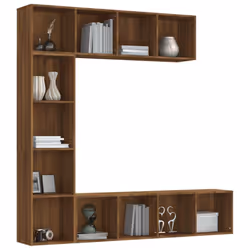 vidaXL Book/TV Cabinet Set 3 Piece Book Stand Rack Wall Shelf Multi Colours - brown oak