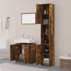 vidaXL Bathroom Furniture Set 3 Piece Engineered Wood Furniture Multi Colours - smoked oak - Additional view 2
