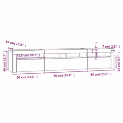 vidaXL TV Cabinet with LED Lights Media Unit TV Stand Multi Colours/Sizes - smoked oak, 210 x 35 x 40 cm - Additional view 4
