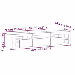 vidaXL TV Cabinet with LED Lights Media Unit TV Stand TV Unit Hifi Cabinet - sonoma oak, 200 x 36.5 x 40 cm - Additional view 4