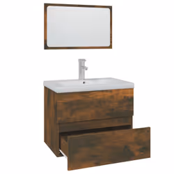 vidaXL Bathroom Furniture Set Smoked Oak Engineered Wood Under Sink Cabinet - Additional view 2