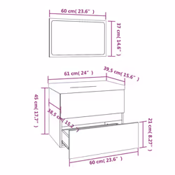 vidaXL Bathroom Furniture Set Smoked Oak Engineered Wood Under Sink Cabinet - Additional view 3