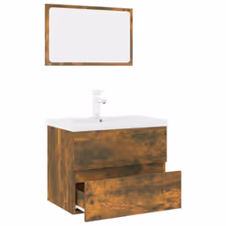 vidaXL Bathroom Furniture Set Basin Multi Sizes/Colours with/without Faucet - smoked oak, 60 x 38.5 x 45 cm - Additional view 2
