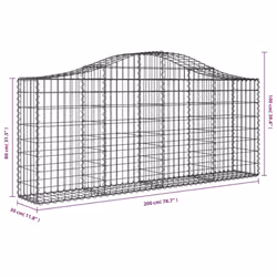 vidaXL Arched Gabion Basket Stone Basket Gabion Retaining Wall Galvanised Iron - 200 x 30 x 80/100 cm/ 1 pcs - Additional view 3