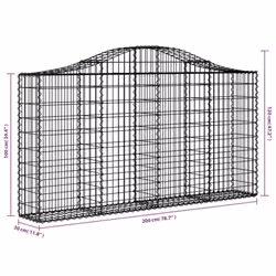 vidaXL Arched Gabion Basket Stone Basket Gabion Retaining Wall Galvanised Iron - 200 x 30 x 100/120 cm/ 1 pcs