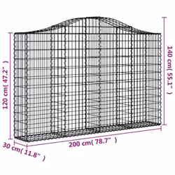 vidaXL Arched Gabion Basket Stone Basket Gabion Retaining Wall Galvanised Iron - 200 x 30 x 120/140 cm/ 1 pcs - Additional view 4