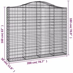 vidaXL Arched Gabion Basket Stone Basket Gabion Retaining Wall Galvanised Iron - 200 x 30 x 160/180 cm/ 1 pcs - Additional view 4
