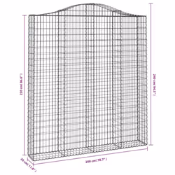 vidaXL Arched Gabion Basket Stone Basket Gabion Retaining Wall Galvanised Iron - 200 x 30 x 220/240 cm/ 1 pcs - Additional view 4