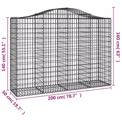 vidaXL Arched Gabion Basket Stone Basket Gabion Retaining Wall Galvanised Iron - 200 x 50 x 140/160 cm/ 1 pcs - Additional view 4