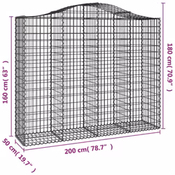 vidaXL Arched Gabion Basket Stone Basket Gabion Retaining Wall Galvanised Iron - 200 x 50 x 160/180 cm/ 1 pcs - Additional view 4