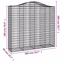 vidaXL Arched Gabion Basket Stone Basket Gabion Retaining Wall Galvanised Iron - 200 x 50 x 180/200 cm/ 1 pcs - Additional view 3