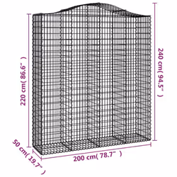 vidaXL Arched Gabion Basket Stone Basket Gabion Retaining Wall Galvanised Iron - 200 x 50 x 220/240 cm/ 1 pcs - Additional view 4